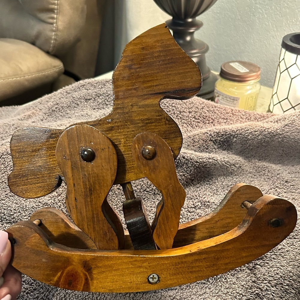 Vintage Handcrafted small Wooden Rocking Horse Movable Legs farmhouse